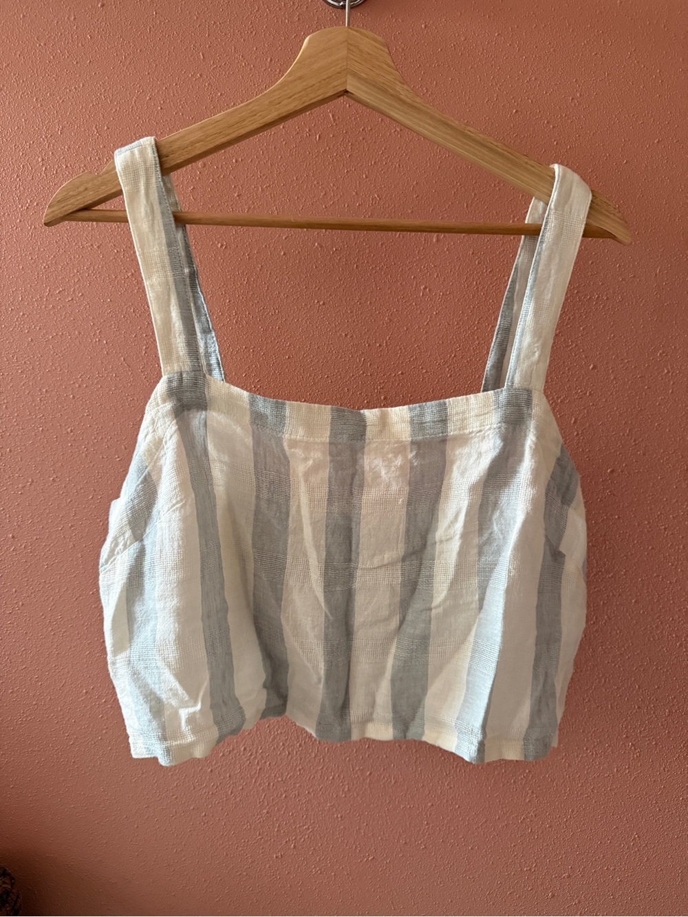 Madewell Striped Linen Blend Crop Tank Top - White & Light Blue large